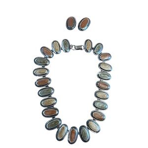 Vintage 80s  Multi-Color Stone Necklace and Earring Set